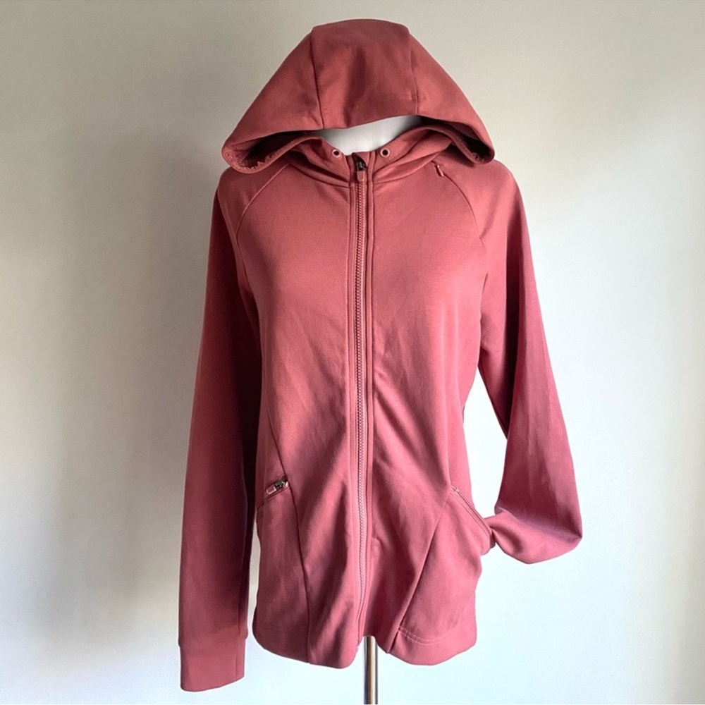 Fabletics Sammy Dark Rouge Hooded Hi-Low Hem Jacket